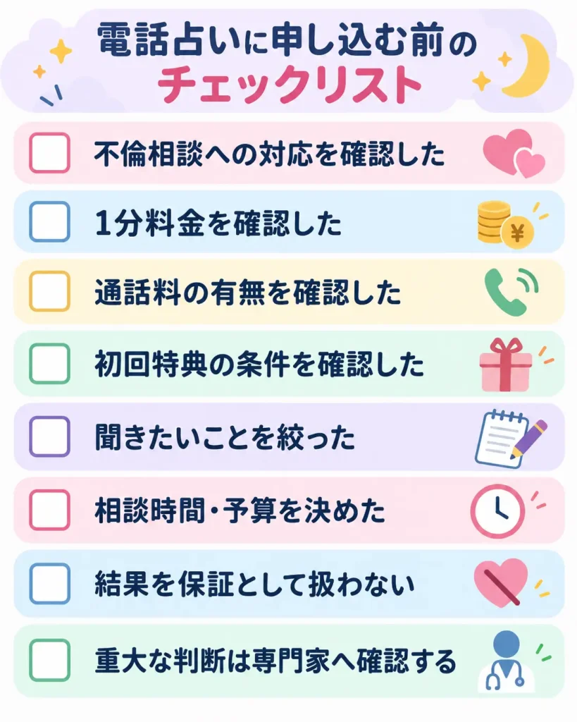 不倫相談で電話占いに申込む前に確認する8項目のチェックリスト